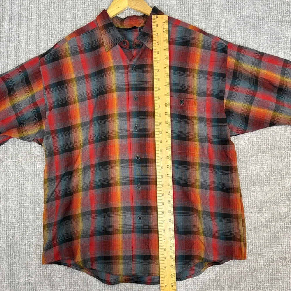 Hutspah Plaid Shirt Short Sleeve Button Up Made in‎ USA Colorful Mens L Gorp 90s